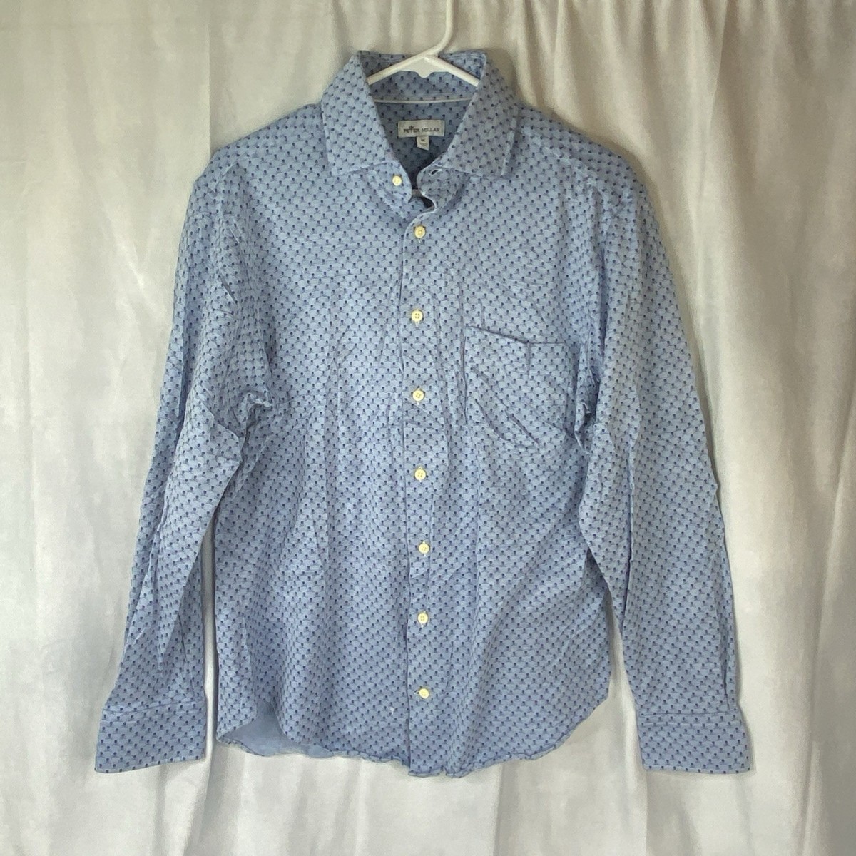 Peter Millar Shirt skull crossbones golf blue long sleeve button