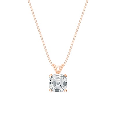 2,50 ct Asscher geschaffener Diamant echter massiver 14K Rotgold Anhänger 18'' Halskette