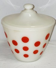 Vintage Anchor Hocking Fire King IVORY w/ RED DOTS GREASE JAR w/ LID