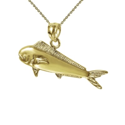 925 Sterlingsilber Halskette Mit Mahi-Mahi Fisch Anhänger Charm Gelbvergoldet