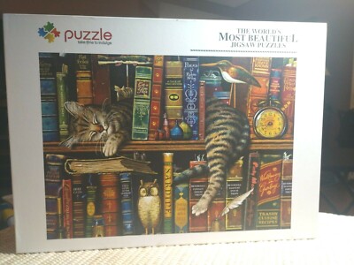 The Worlds Most Beautiful Jigsaw Puzzles - Cat on Bookcase 1000 pieces-Fun Fun!