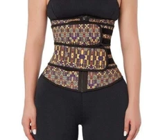 African Print Double Strap 7 Steel Bone Zipper Latex Waist Trainer