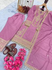 NEW DESIGNER PINK HEAVY CHINNON SILK SALWAR KAMEEZ WITH FANCY DUPATTA FOR PARTY