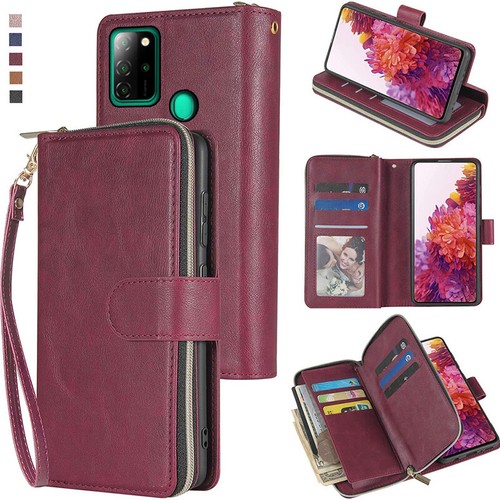 Funda billetera para teléfono abatible de cuero para 9 tarjetas con cremallera con soporte abatible de cuero - Imagen 7 de 42
