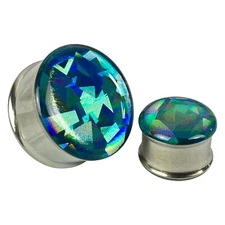 Aqua Prism Holographic Color Shift Double Flare Resin Plugs gauges pair