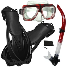 Snorkeling Gear:  Dive Mask Goggle, Snorkel, Fins Flippers Equipment Package Set