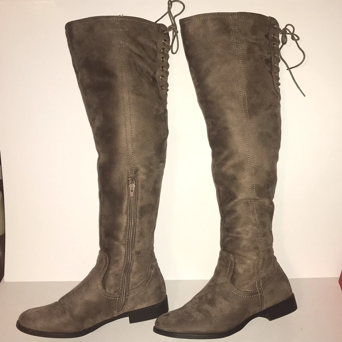 New Ladies THANE Knee High Boots Lace up Back. 8.5M. Side Zip