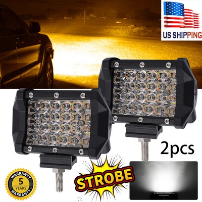 2x 4'' White + Amber Cube LED Work Light Pods 46W  [4 Modes: Solid OR Strobe]