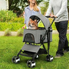 Extra Large Foldable Pet Stroller Travel Walk Carrier with Bottom Basket Storage