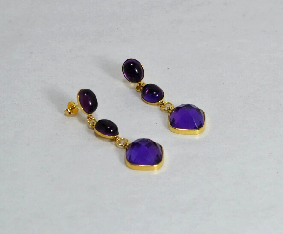 ORECCHINI ARGENTO 925 OVALI E CABOCHON AMETISTA IDROTERMALE AGHT 0971 - Immagine 2 di 3