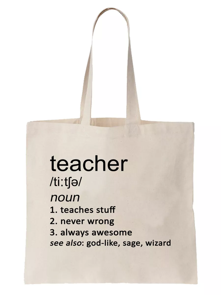 Teacher Definition Funny Tote Bag Shopper Gift Teach School Gift Subject  Cool