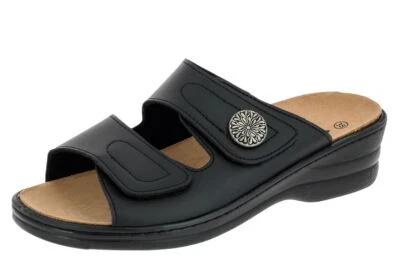 Lico Pantolette Bioline Wellness Damen Leder schwarz Schlappen Hausschuh Slipper