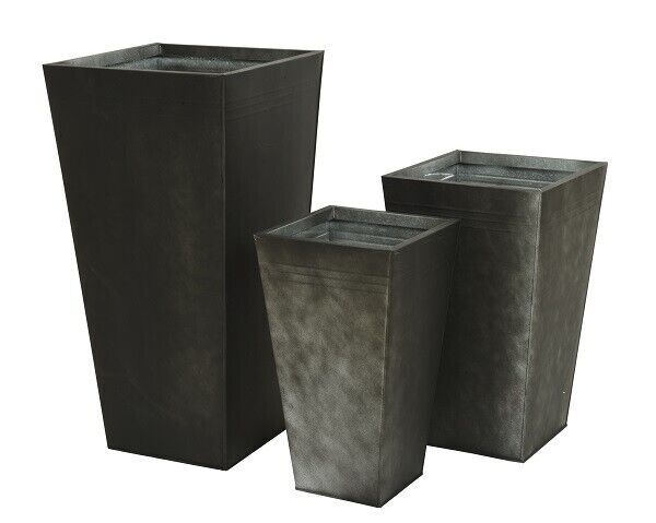 Topf Blumentopf Pflanztopf ÜBertopf Zinktopf Eckig Anthrazit Antik 3Er Set-image