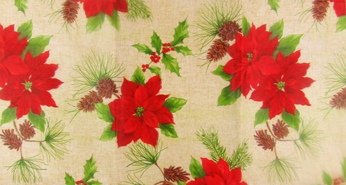 Poinsettias and Pine Cones Vinyl Flannel Back Tablecloth Various Sizes - Picture 4 of 4