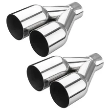 Pair 2.5" inlet 3.5'' outlet 10.25'' Long Stainless Steel Exhaust Tip Dual Pipe