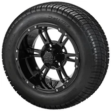 (4) Golf Cart 215/50-12 Deli Street Tires on 12x7 Gloss Black Raptor Wheels