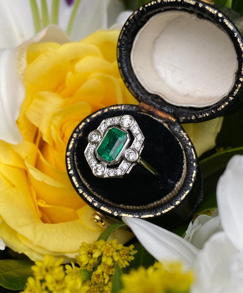 Antiguo anillo de regalo de boda nupcial diamante creado en laboratorio Art Deco de plata 925 Foto 2 de 4