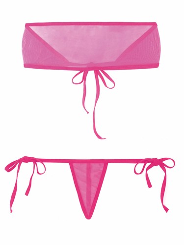 Damen Mini Bikini Set Push Up Micro BH mit G-String Transparent Mesh Dessous Set - Picture 23 of 47