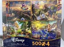 Thomas Kinkade 4 in 1 Disney Puzzles 500 Piece Mermaid Aladdin Pooh Beauty Beast