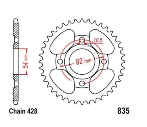 Roue arrière 49 dents pas 428 pour restauration chaîne de Yamaha SR 185
