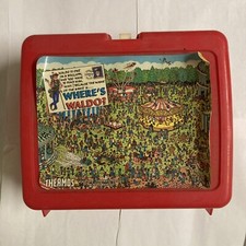 Thermos Where's Waldo Red Plastic Lunchbox Vintage 1990 Made In USA