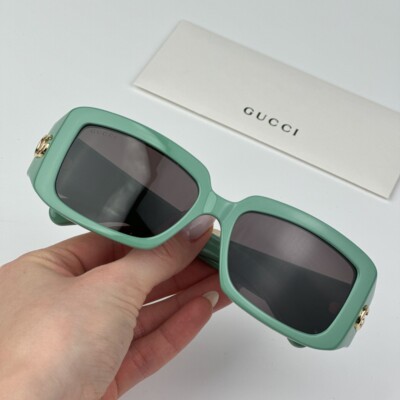 Gucci GG1403S 004 BRAND NEW Sunglasses Sage Green Gray Unisex Rectangle Sunglasses Gucci Green in Plastic - 42491299 main image 4