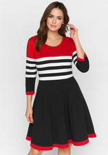 JH Sweater Dress Womens Black Red White Black Stripe Classic Comfort Size XL