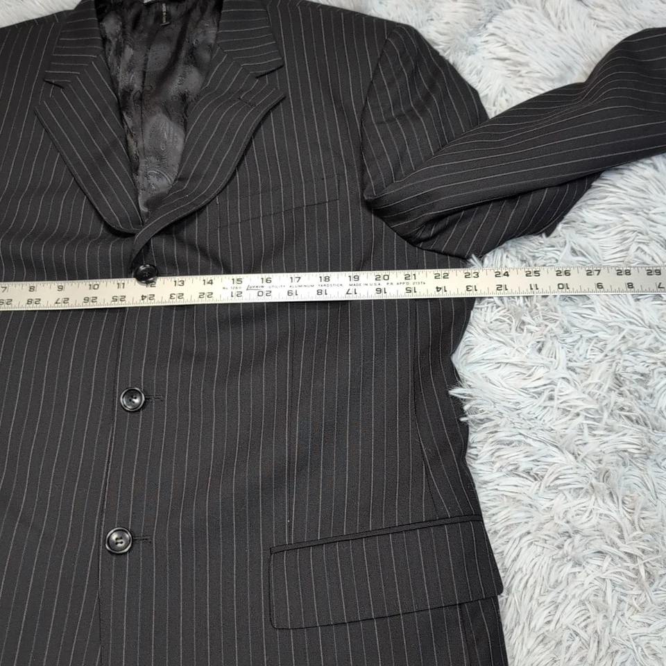 Chaqueta Manzini Para Hombres 42 R Traje de Lana Negro Abrigo Bolsillos a Rayas Italia Super 140 Foto 3 de 4