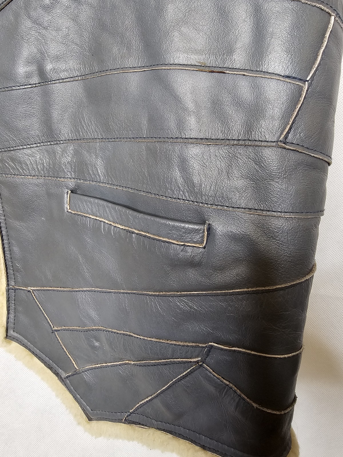 handmade Gray Beige Leather Patchwork Vest Contra… - image 4