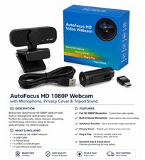 AutoFocus HD 1080P Webcam w/ Microphone Privacy Cover Tripod USB Adapter
