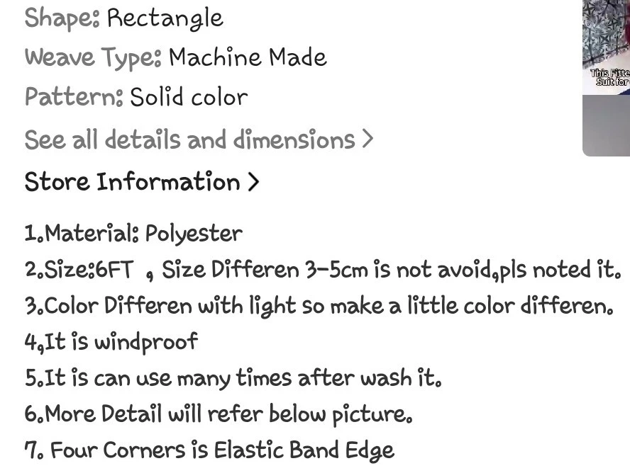 Washable 6ft Outdoor Black & White Geometric Table Cover Elastic Edges - Image 4 of 4