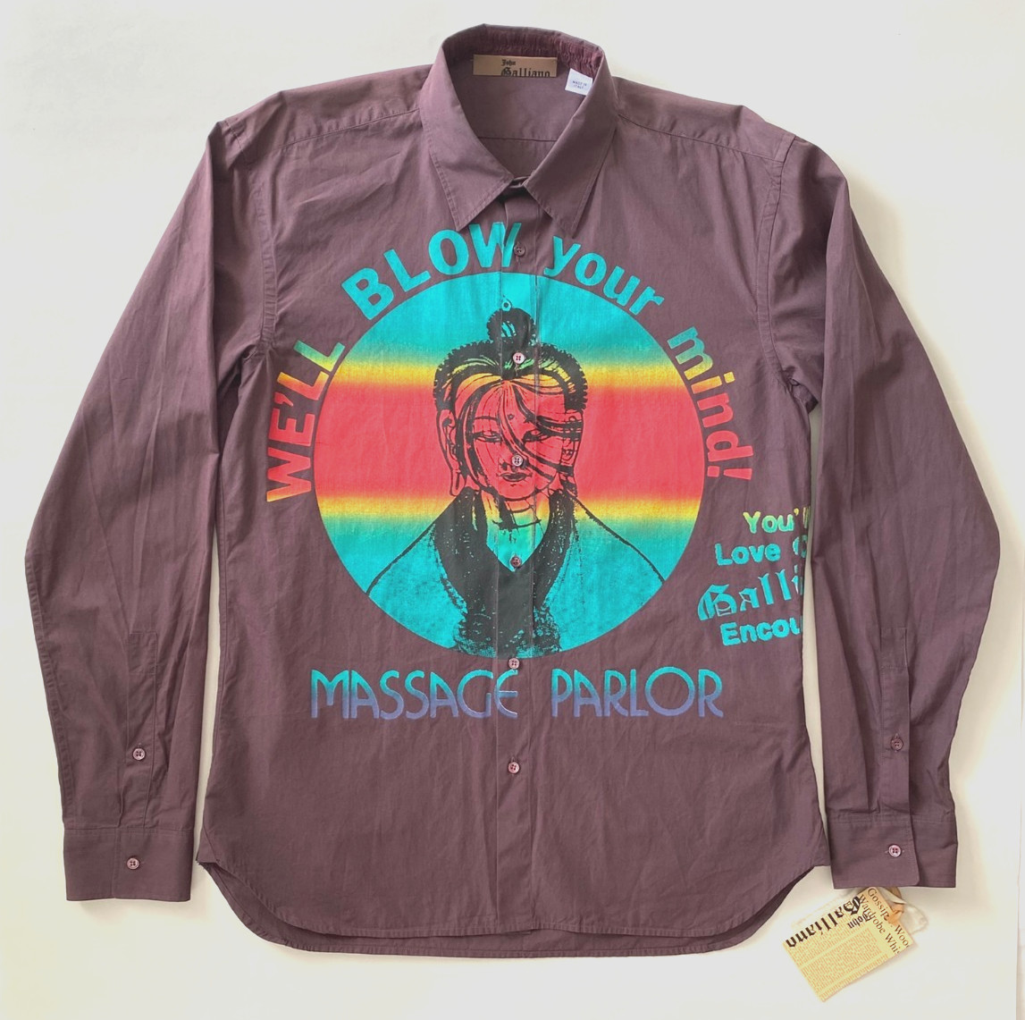 John Galliano FW08 Graphic Shirt Ice Fairs Tudor Times Brown IT 54 Made in Italy