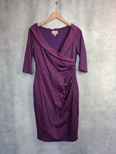 lindy bop dress 12, purple pencil dress satin trim. lined evadine dress GC