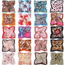 20 Pieces Women Satin Square Scarf Mixed Color Small Medium, Classic Patterns