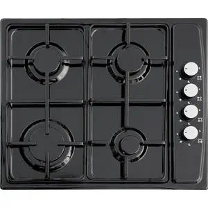 Piano di Cottura a Gas 60 cm 4 Fuochi Nero con Sicurezza e Kit GPL Acciaio