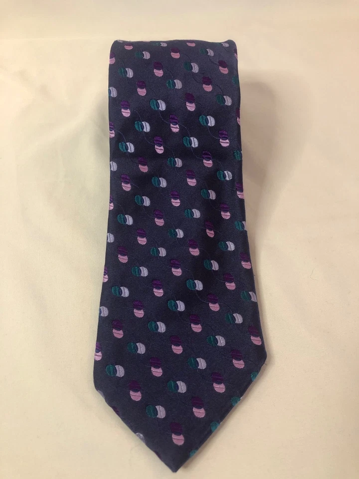 Corbata Barney’s New York~Multicolor (Púrpura y Rosa) 100% Seda~Hecha a Mano en Italia Foto 4 de 4