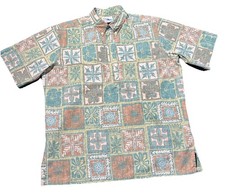 Vintage Reyn Spooner Hawaiian Shirt Large Reverse Print Pullover Tapa Block