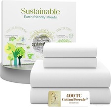 4 Pcs 100 Cotton King Size Sheets Set 400 Thread Count Natural
