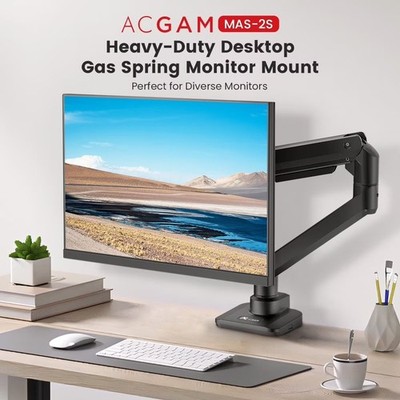 Desk/Monitor Mount ACGAM MAS-2S,Heavy-Duty Desktop Gas Spring,Fully Adjustable