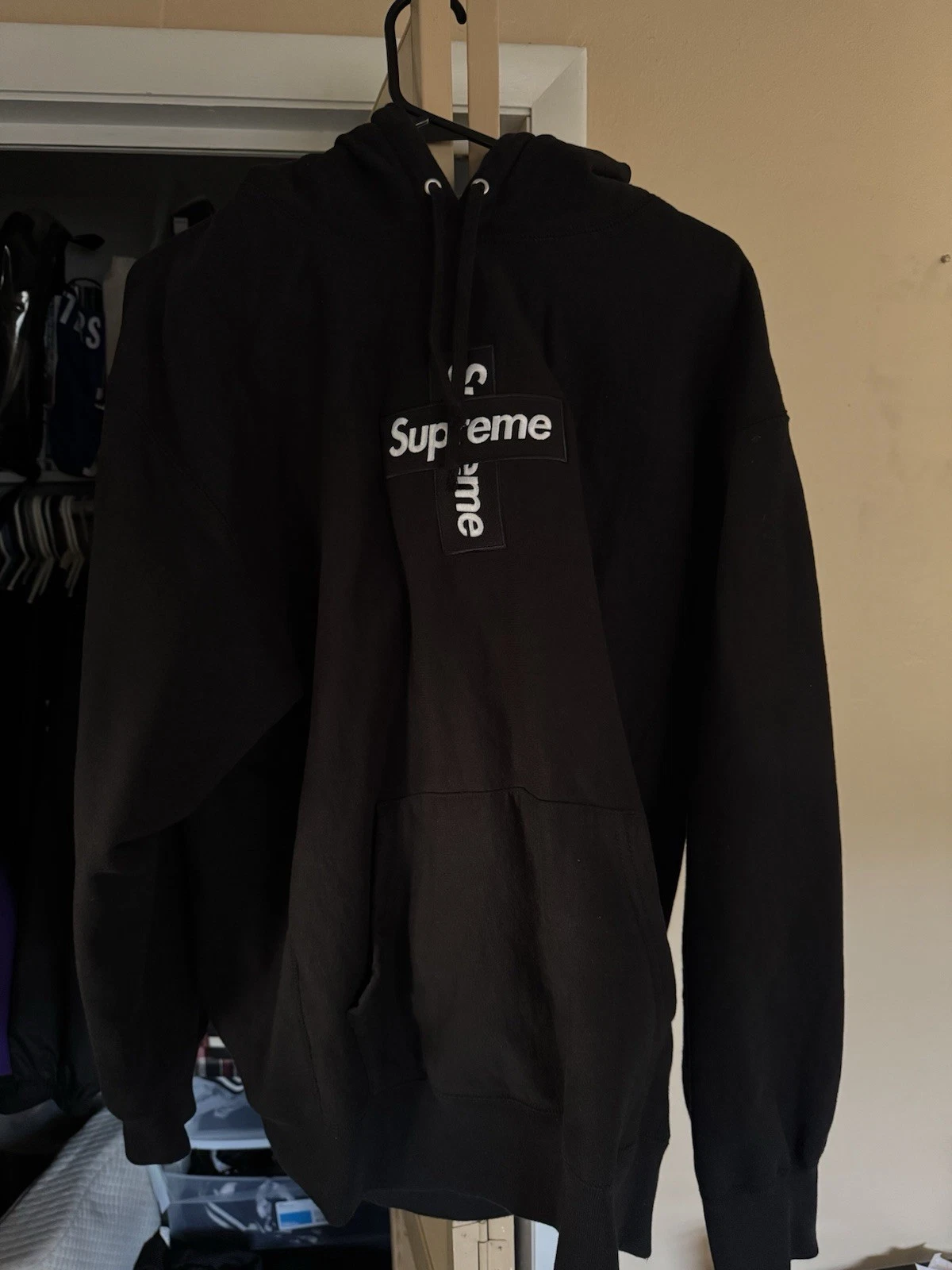 Sweat à capuche SUPREME FW20 NOIR LOGO BOÎTE CROISÉE TAILLE GRAND NEUF