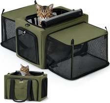 Cat Carrier Expandable, Stable Pet Carrier with 5Mm Thick Steel Wire Frame, Dual