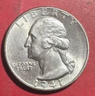 1941 Choice Uncirculated US Washington SILVER Quarter! Philadelphia Mint! Coin!