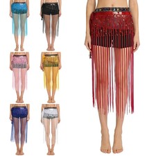 Womens Dancewear Tassel Hip Scarf Casual Skirt Sparkle Belly Dance Daily Wear