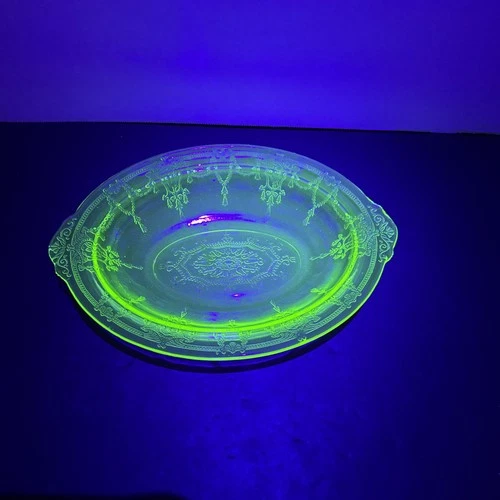 Anchor Hocking Cameo Ballerina Green Oval Platter Depression Glass Glows Uranium