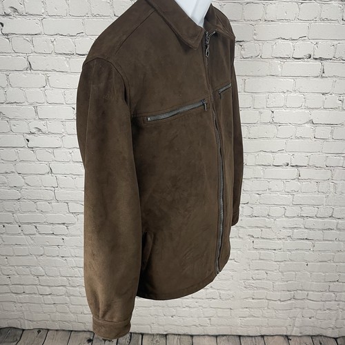 Alf Brown Microsueded Fleece Windproof Full Zipped Collared Jacket Size Medium M - Picture 13 of 14