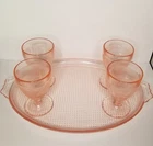 Vintage 4oz Jeannette Glass Pink Depression Tray Juice Bar Drink Set 5 Piece