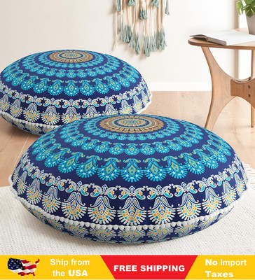 Codi Meditation Floor Pillow Set of 2, 32in Round Memory Foam Seating, Navy
