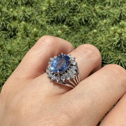 Vintage Platinum GIA 6.07ctw No Heat Sapphire Diamond Open Side Shank Ring - Picture 7 of 19