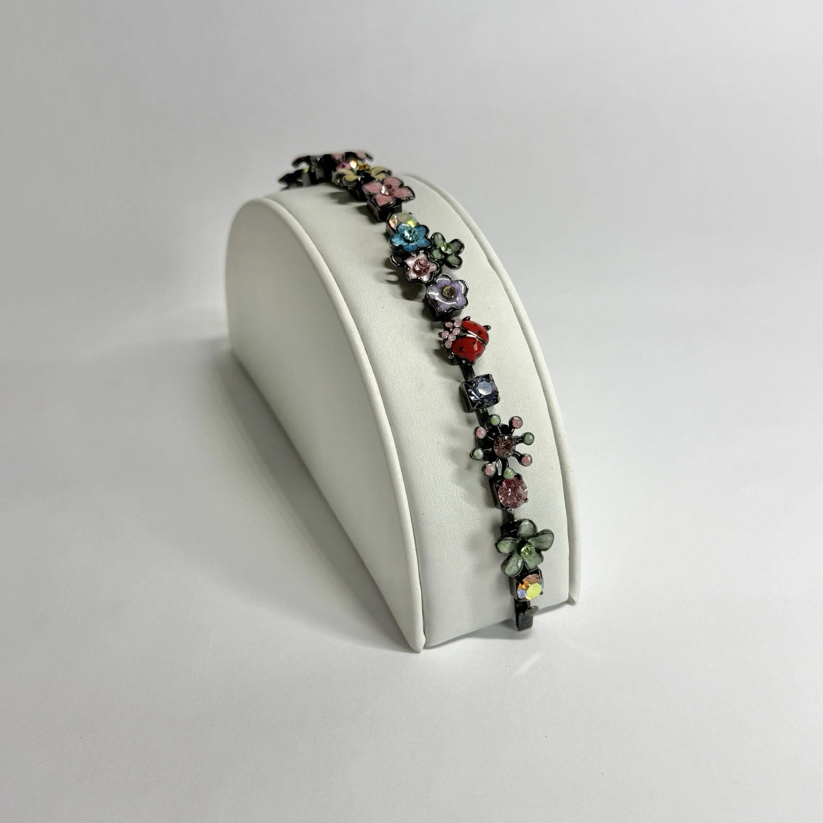 Elegant Floral Pastel Color Panel Silver Tone Vintage Bracelet Jewelry Br232