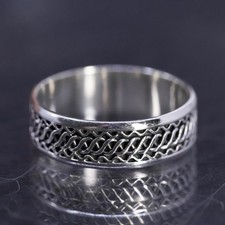 size 7.5, vtg Mexican sterling silver 925 handmade ring, cable textured band